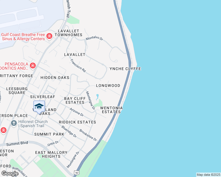 map of restaurants, bars, coffee shops, grocery stores, and more near 3935 Scenic Highway Circle in Pensacola