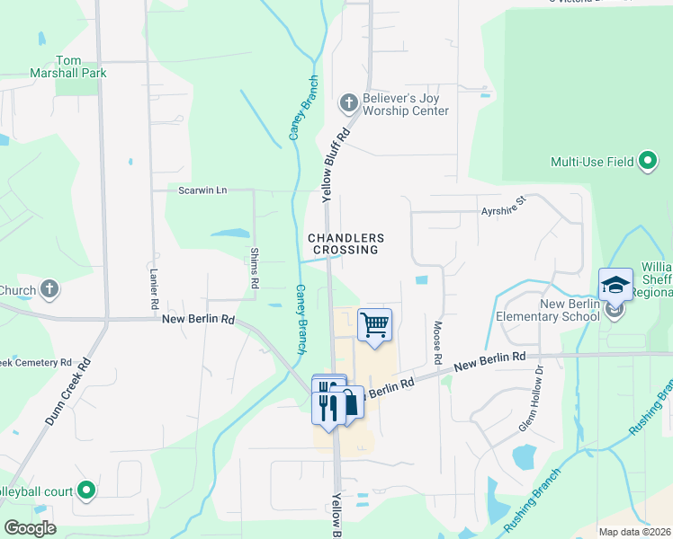 map of restaurants, bars, coffee shops, grocery stores, and more near 12766 Chandlers Crossing Lane in Jacksonville