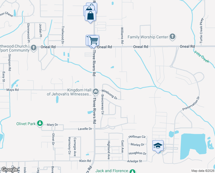 map of restaurants, bars, coffee shops, grocery stores, and more near 13471 Windridge Drive in Gulfport