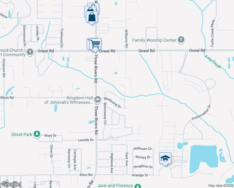map of restaurants, bars, coffee shops, grocery stores, and more near 13448 Windridge Drive in Gulfport