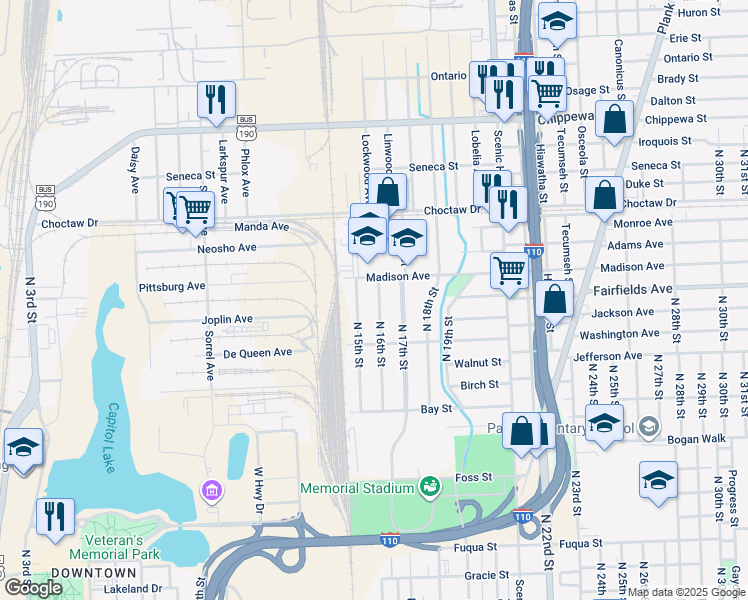 map of restaurants, bars, coffee shops, grocery stores, and more near 1944 North 16th Street in Baton Rouge