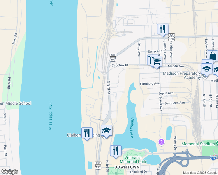 map of restaurants, bars, coffee shops, grocery stores, and more near 2020 North 3rd Street in Baton Rouge