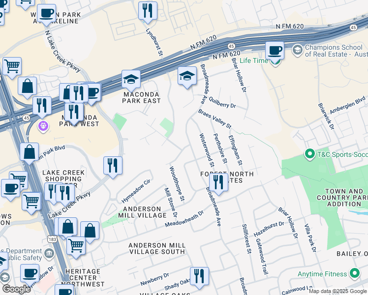 map of restaurants, bars, coffee shops, grocery stores, and more near 802 Lonsdale Drive in Austin