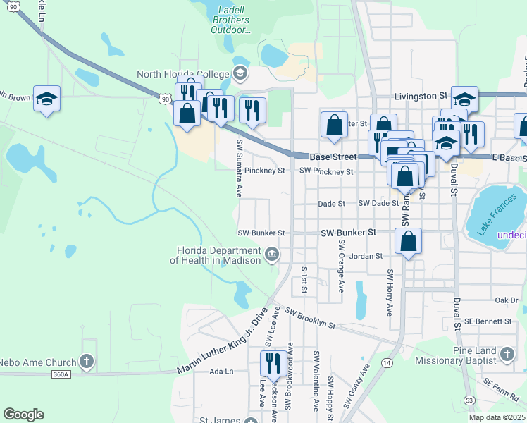 map of restaurants, bars, coffee shops, grocery stores, and more near 298 Martin Luther King Jr. Drive in Madison