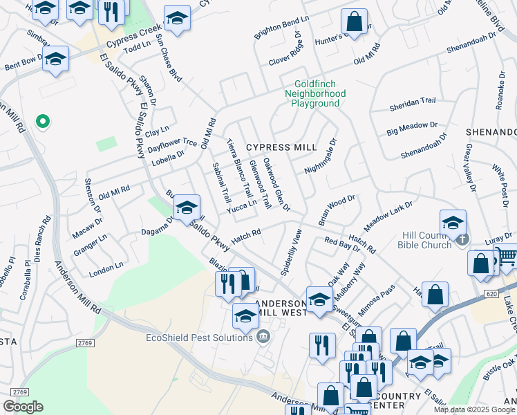 map of restaurants, bars, coffee shops, grocery stores, and more near 2902 Tierra Blanco Trail in Cedar Park
