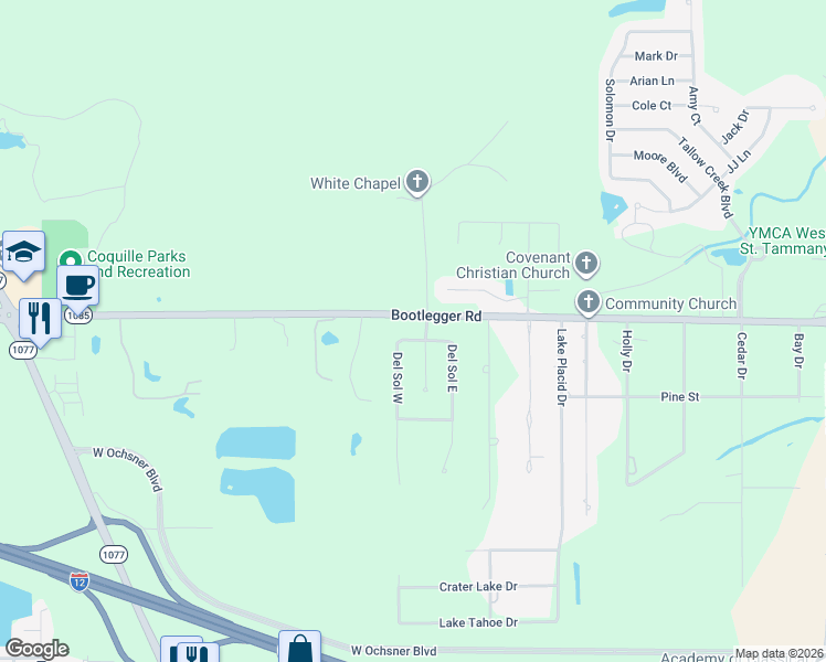 map of restaurants, bars, coffee shops, grocery stores, and more near 102 Del Sol West in Covington