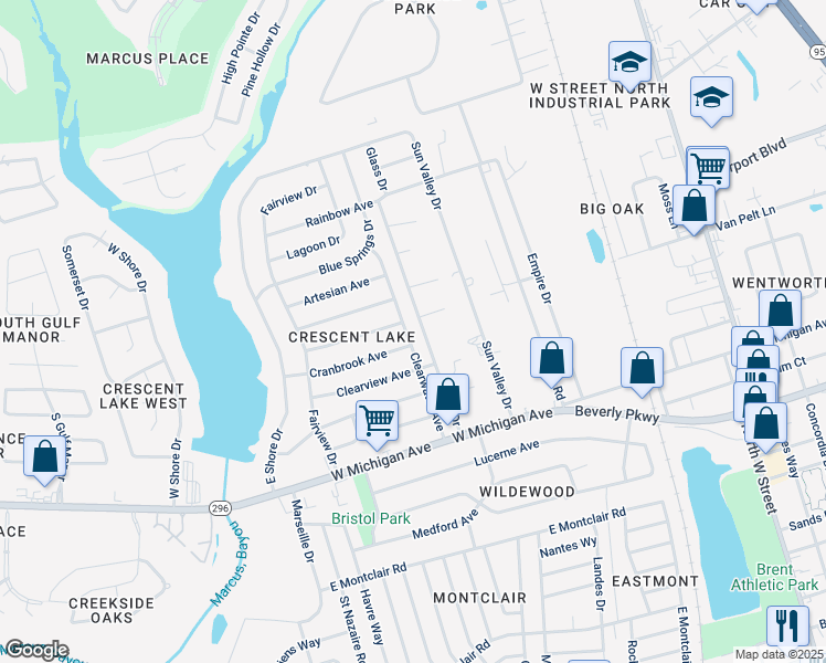 map of restaurants, bars, coffee shops, grocery stores, and more near 5802 Clearwater Avenue in Pensacola