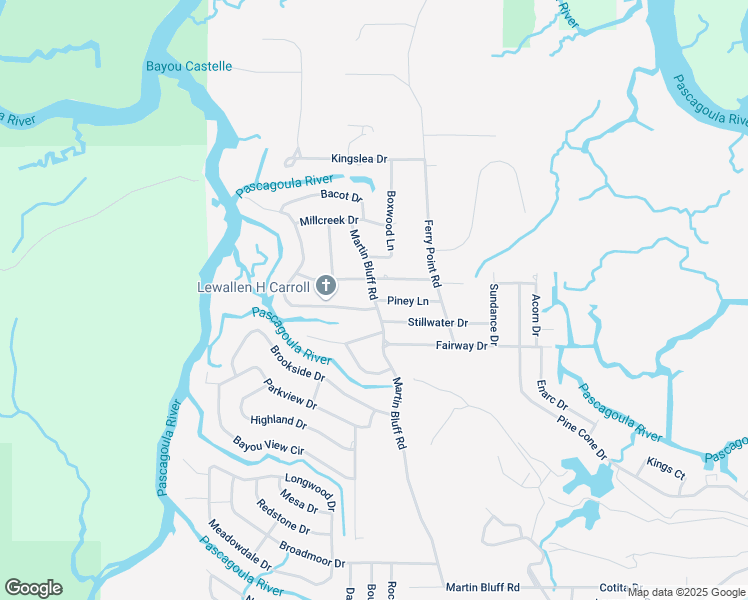map of restaurants, bars, coffee shops, grocery stores, and more near 8627 Martin Bluff Road in Gautier