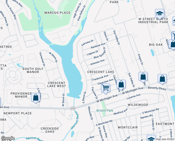 map of restaurants, bars, coffee shops, grocery stores, and more near 6001 Fairview Drive in Pensacola