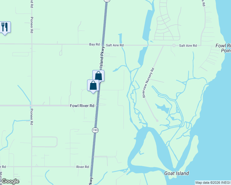 map of restaurants, bars, coffee shops, grocery stores, and more near 10646 Jim Busby Road South in Theodore