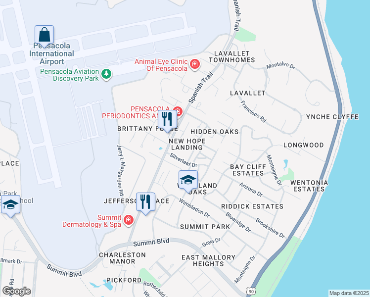 map of restaurants, bars, coffee shops, grocery stores, and more near 3975 Whiteleaf Circle in Pensacola