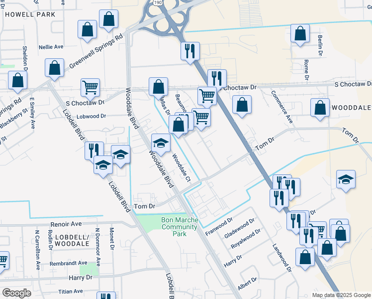 map of restaurants, bars, coffee shops, grocery stores, and more near 1885 Dallas Drive in Baton Rouge