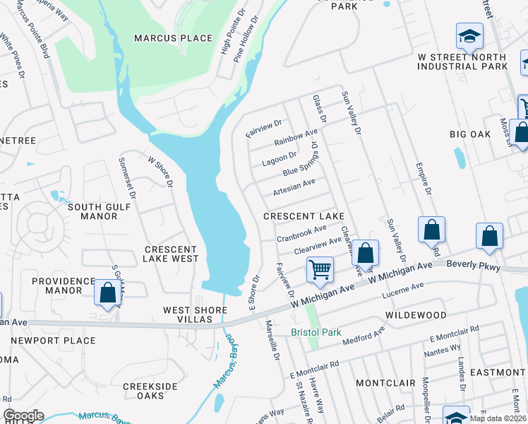 map of restaurants, bars, coffee shops, grocery stores, and more near 6001 Fairview Drive in Pensacola