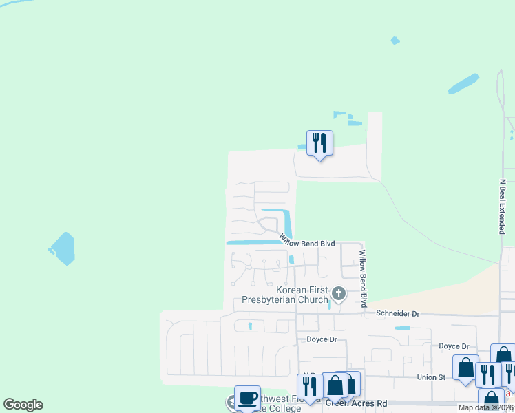 map of restaurants, bars, coffee shops, grocery stores, and more near 1700 Colonial Court in Fort Walton Beach