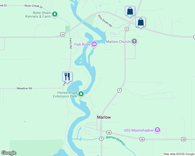 map of restaurants, bars, coffee shops, grocery stores, and more near 16591 Honey Road in Summerdale
