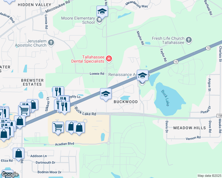 map of restaurants, bars, coffee shops, grocery stores, and more near 4007 Mahan Drive in Tallahassee