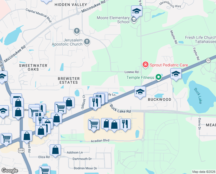 map of restaurants, bars, coffee shops, grocery stores, and more near 3554 Chatelaine Court in Tallahassee