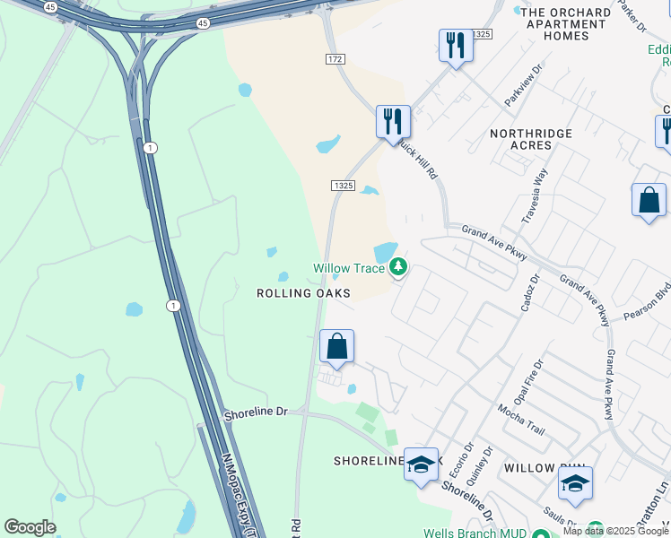 map of restaurants, bars, coffee shops, grocery stores, and more near 15601-15609 Farm to Market 1325 in Austin