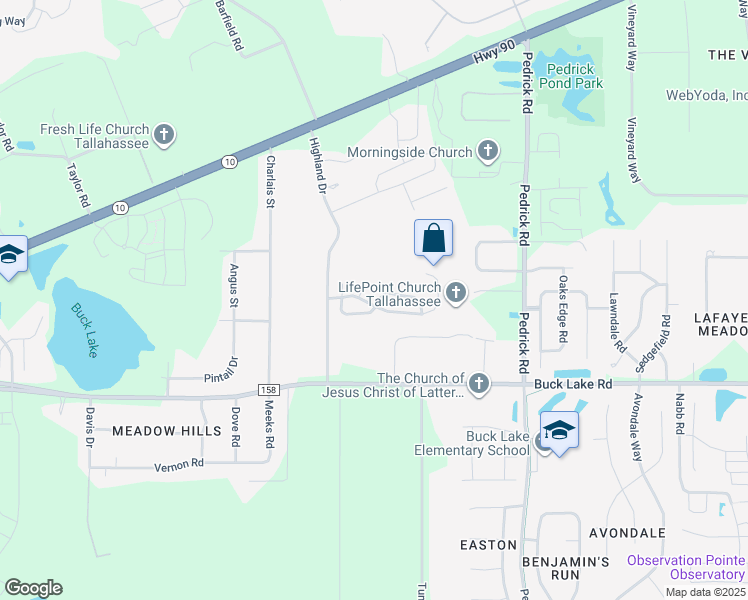 map of restaurants, bars, coffee shops, grocery stores, and more near 1120 Lovers Lane North in Tallahassee