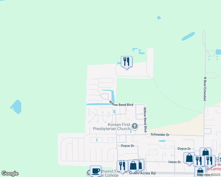 map of restaurants, bars, coffee shops, grocery stores, and more near 1720 Colonial Court in Fort Walton Beach