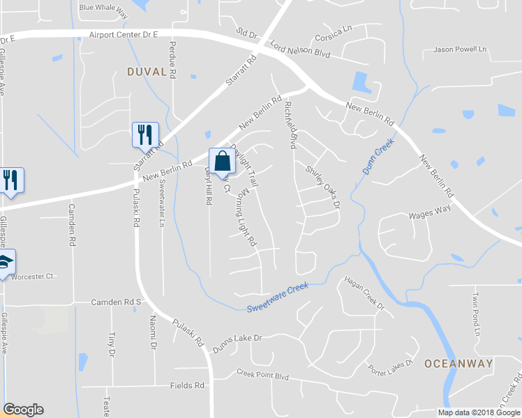 map of restaurants, bars, coffee shops, grocery stores, and more near 12704 Daylight Trail in Jacksonville