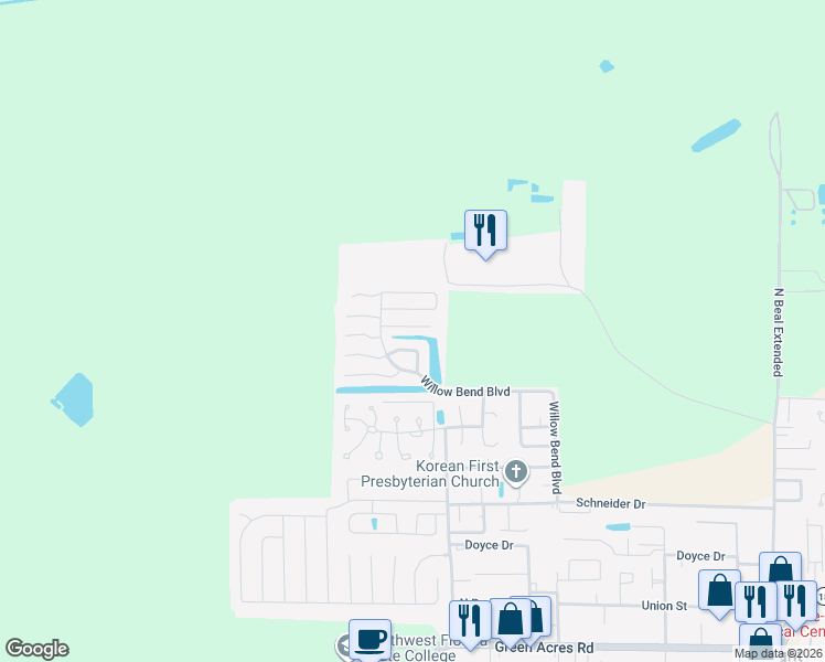 map of restaurants, bars, coffee shops, grocery stores, and more near 1714 Colonial Court in Fort Walton Beach