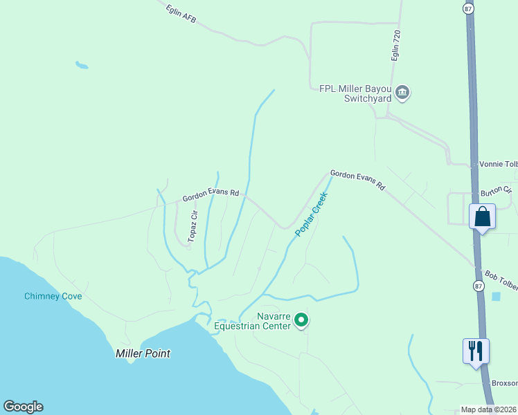 map of restaurants, bars, coffee shops, grocery stores, and more near 6845 Gordon Evans Road in Navarre