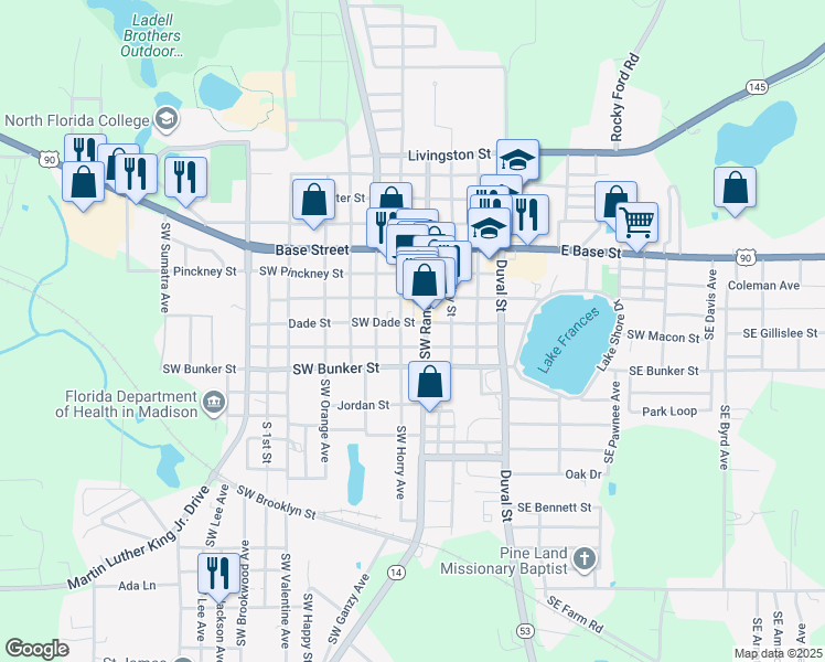 map of restaurants, bars, coffee shops, grocery stores, and more near 307 Southwest Dade Street in Madison
