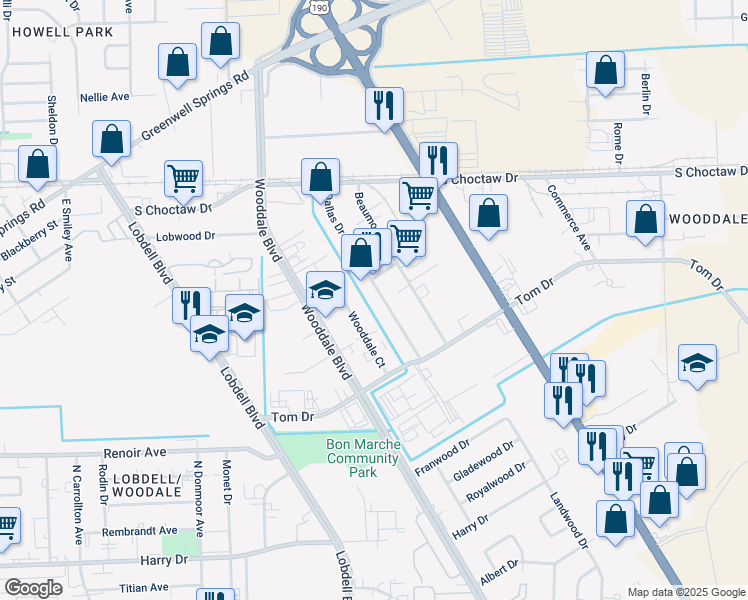 map of restaurants, bars, coffee shops, grocery stores, and more near 1885 Dallas Drive in Baton Rouge