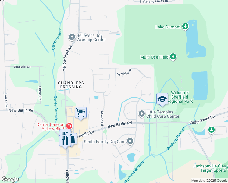 map of restaurants, bars, coffee shops, grocery stores, and more near 3354 Elsie Court in Jacksonville