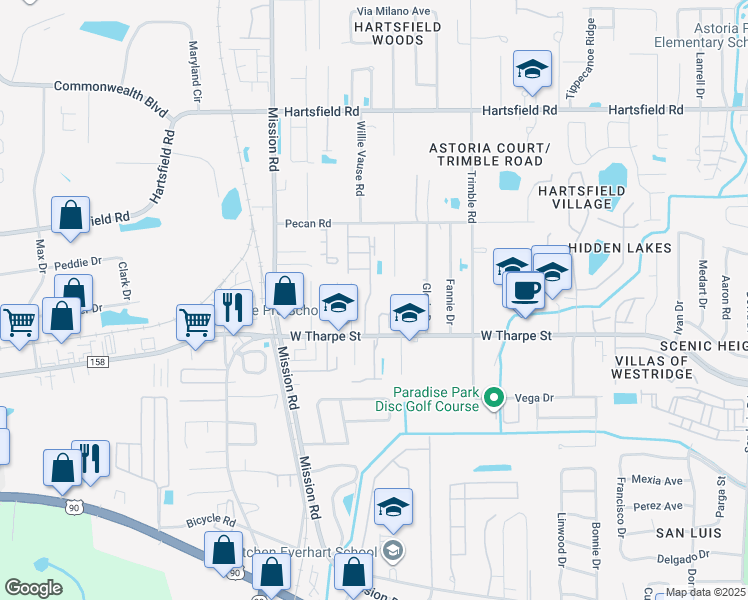 map of restaurants, bars, coffee shops, grocery stores, and more near 2740 West Tharpe Street in Tallahassee