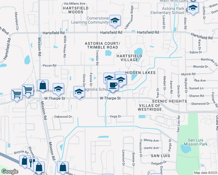 map of restaurants, bars, coffee shops, grocery stores, and more near 2532 West Tharpe Street in Tallahassee