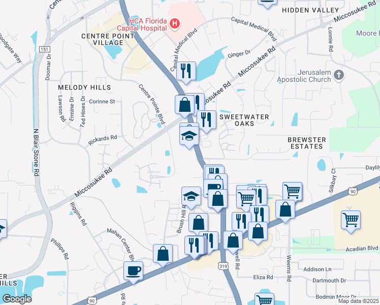 map of restaurants, bars, coffee shops, grocery stores, and more near 1800 Capital Circle Northeast in Tallahassee