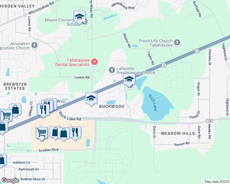 map of restaurants, bars, coffee shops, grocery stores, and more near 4233 Benchmark Trace in Tallahassee