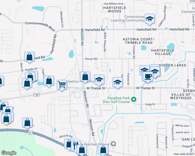 map of restaurants, bars, coffee shops, grocery stores, and more near 1916 Nani Drive in Tallahassee