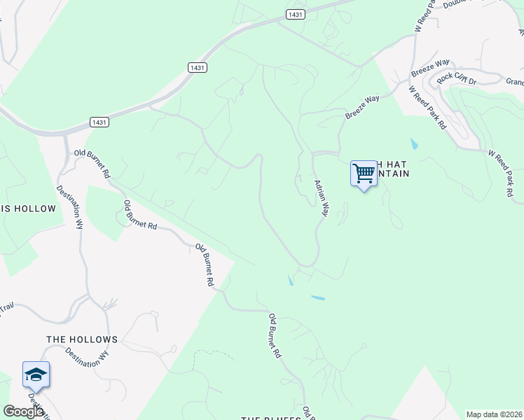 map of restaurants, bars, coffee shops, grocery stores, and more near 19300 Adrian Way in Jonestown