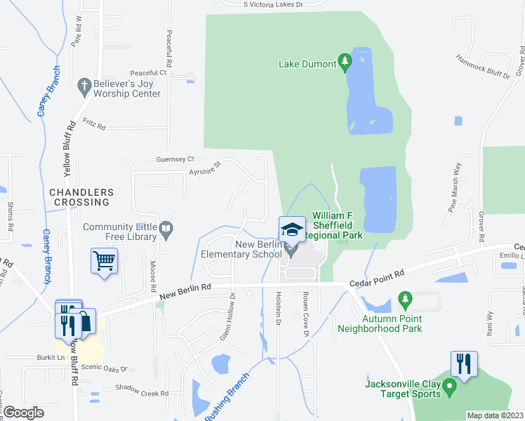 map of restaurants, bars, coffee shops, grocery stores, and more near 12708 Black Angus Drive in Jacksonville
