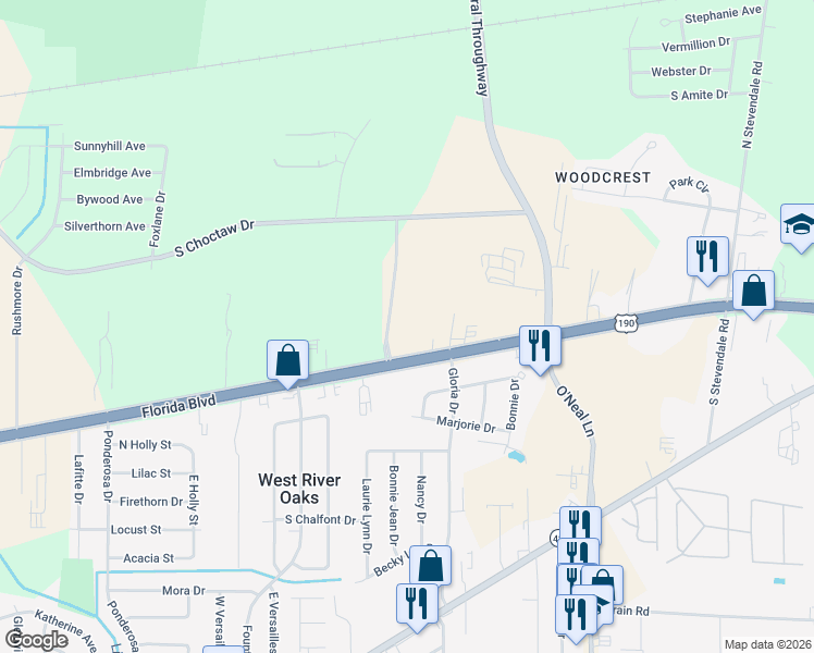 map of restaurants, bars, coffee shops, grocery stores, and more near in Baton Rouge