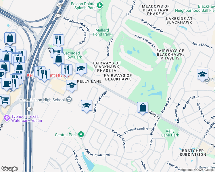 map of restaurants, bars, coffee shops, grocery stores, and more near 19101 Ganton Court in Pflugerville