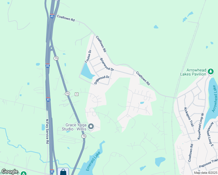 map of restaurants, bars, coffee shops, grocery stores, and more near 15752 Tanglewood Drive in Willis