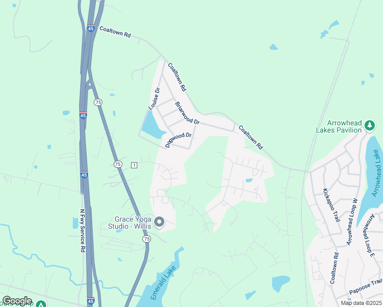 map of restaurants, bars, coffee shops, grocery stores, and more near 15752 Tanglewood Drive in Willis