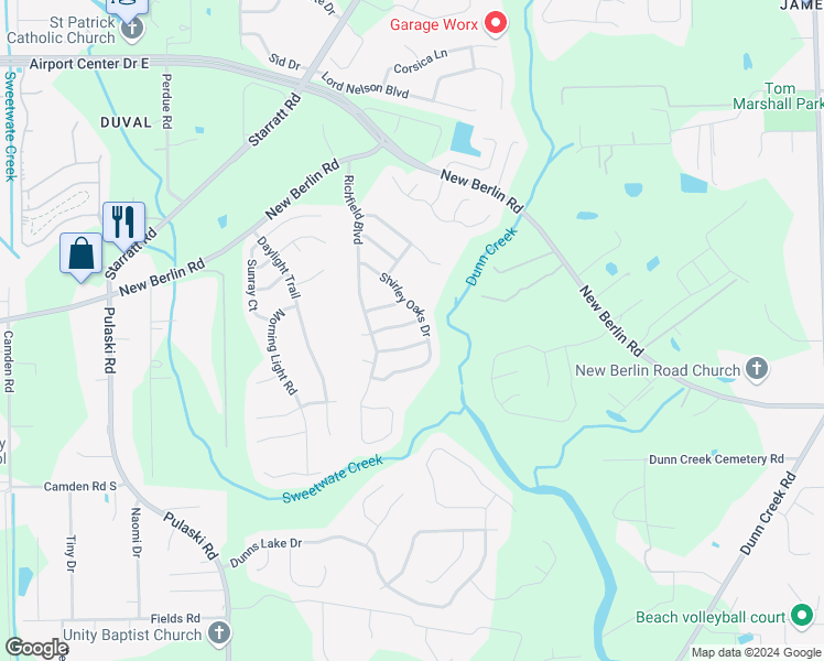 map of restaurants, bars, coffee shops, grocery stores, and more near 1370 Haden Lane in Jacksonville