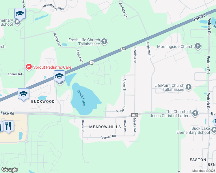 map of restaurants, bars, coffee shops, grocery stores, and more near 2018 Buck Lake Circle in Tallahassee