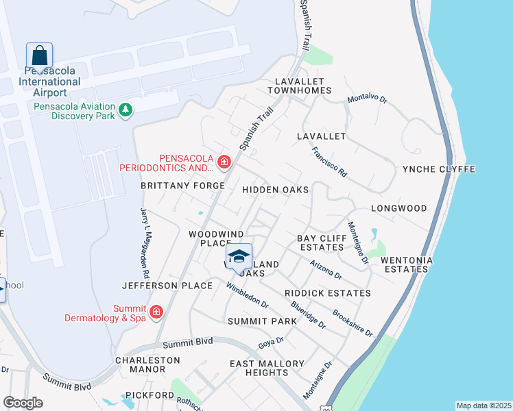 map of restaurants, bars, coffee shops, grocery stores, and more near 4129 Argenta Way in Pensacola