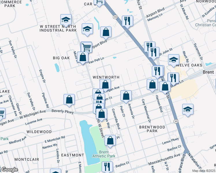 map of restaurants, bars, coffee shops, grocery stores, and more near 331 West Michigan Avenue in Pensacola