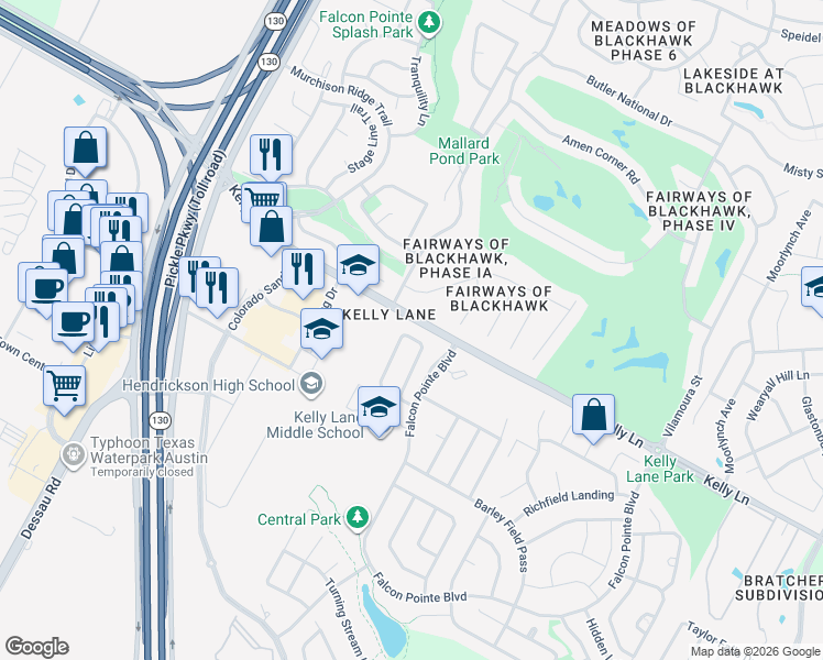 map of restaurants, bars, coffee shops, grocery stores, and more near 2200 Village View Loop in Pflugerville