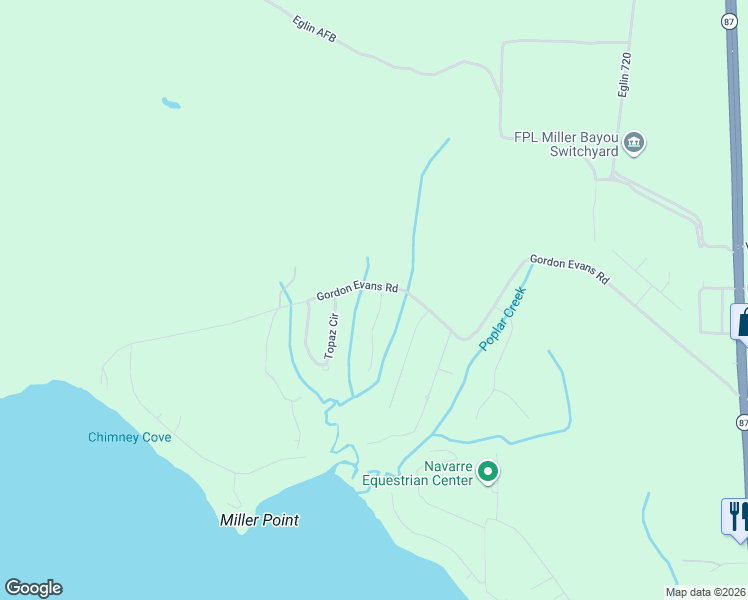 map of restaurants, bars, coffee shops, grocery stores, and more near 3643 Pearl Court in Navarre