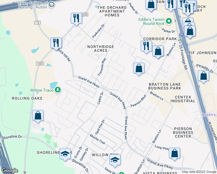 map of restaurants, bars, coffee shops, grocery stores, and more near 3808 Bristol Motor Pass in Austin
