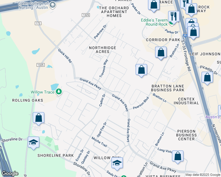 map of restaurants, bars, coffee shops, grocery stores, and more near 3808 Bristol Motor Pass in Austin