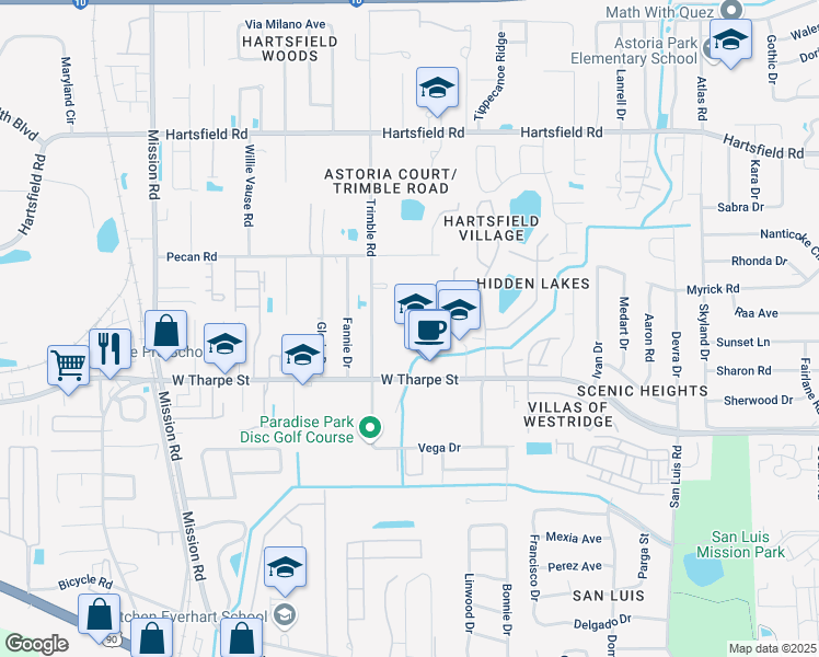map of restaurants, bars, coffee shops, grocery stores, and more near 2532 West Tharpe Street in Tallahassee